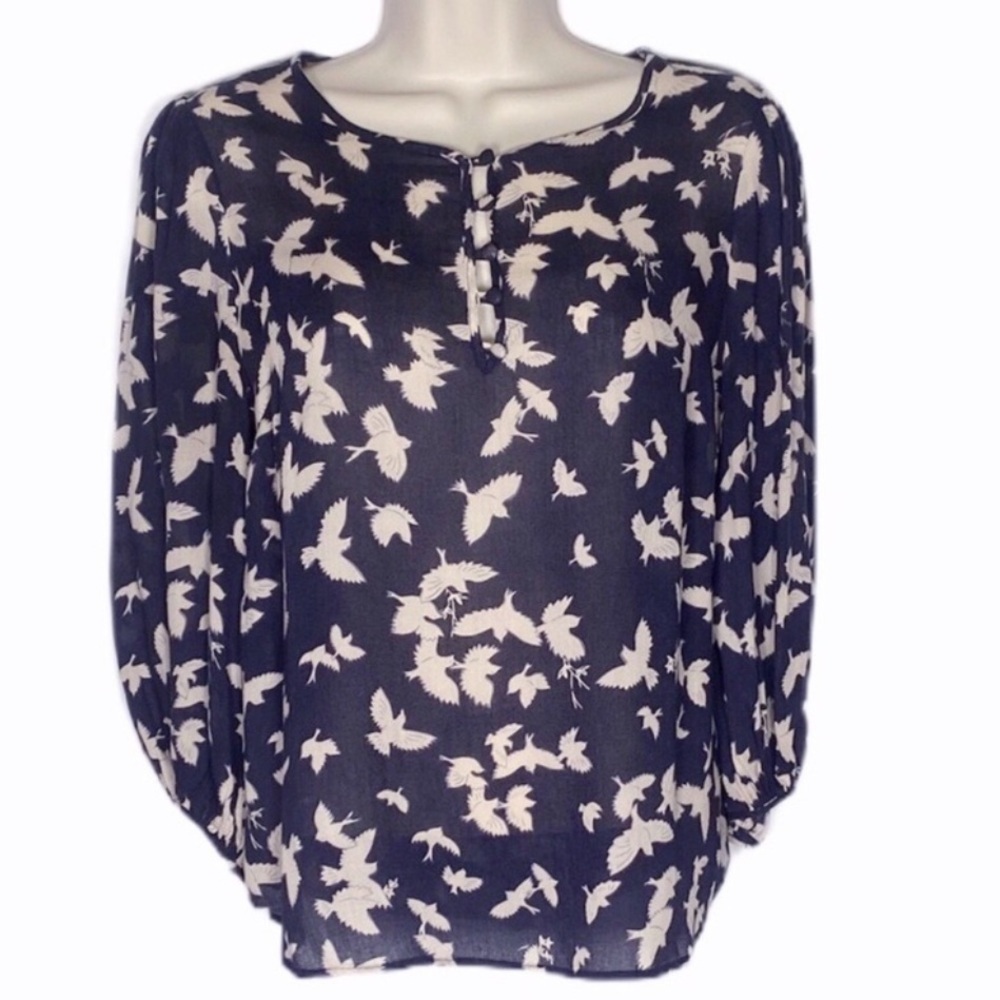 Maeve Anthropologie Ryukyu Bird Print Peasant Top